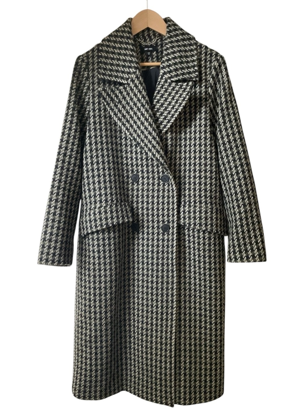 Saint + Sofia Hampton Coat US 8 Olive Houndstooth Wool Double Breasted Long